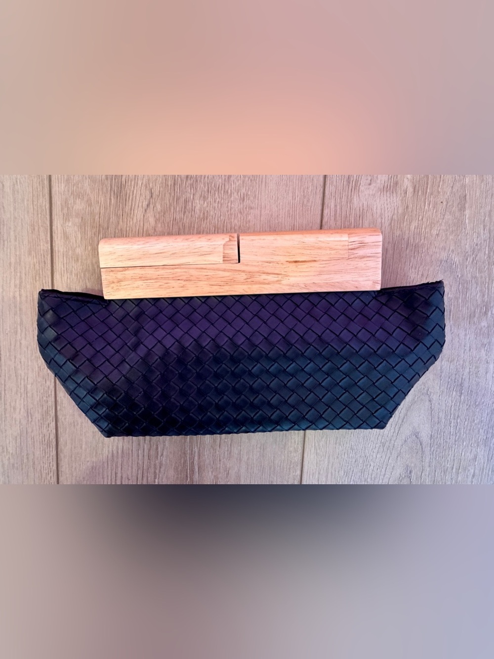 Woven Leather Clutch Bag in Black